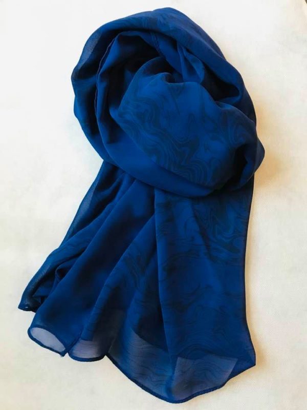墨流しシフォンスカーフ　(ブルー）